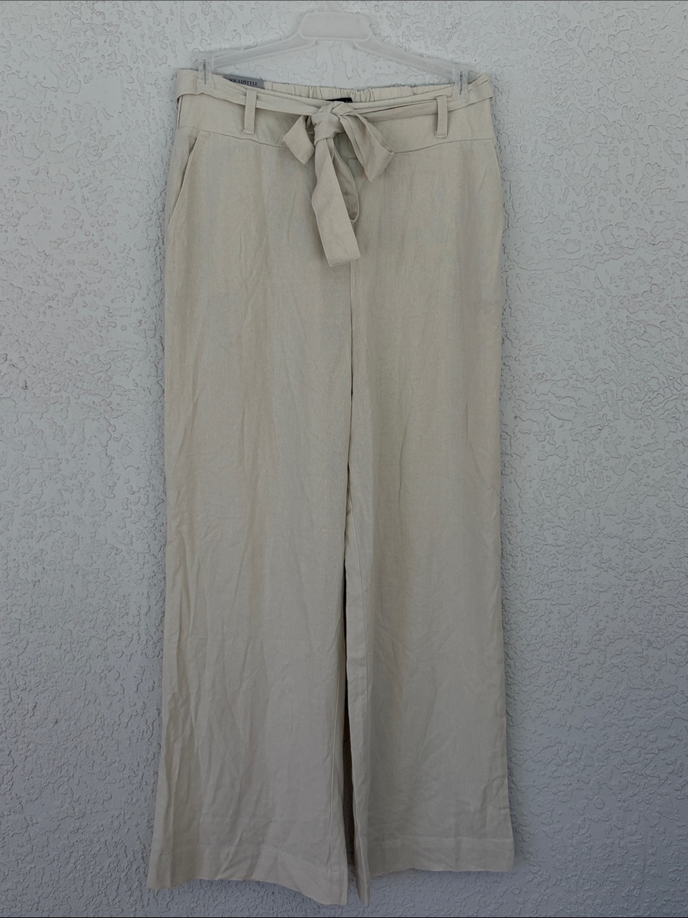 SoundStyle High-Rise Tie-Waist Wide Leg linen blend Pants - Cream size L